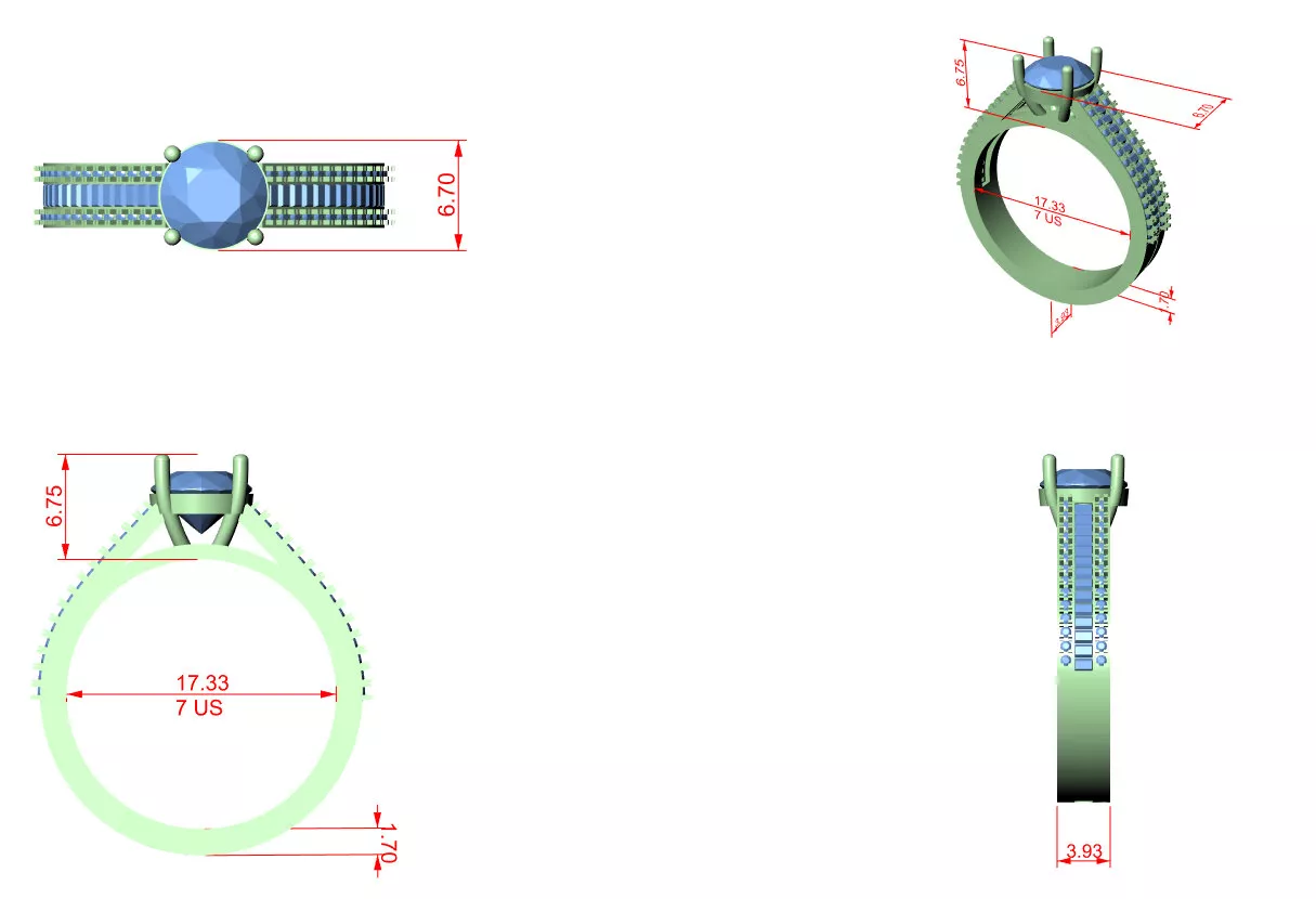 Buy Diamond Ring CAD Engagement Wedding Jewelry STL 3DM R2884 3D print model