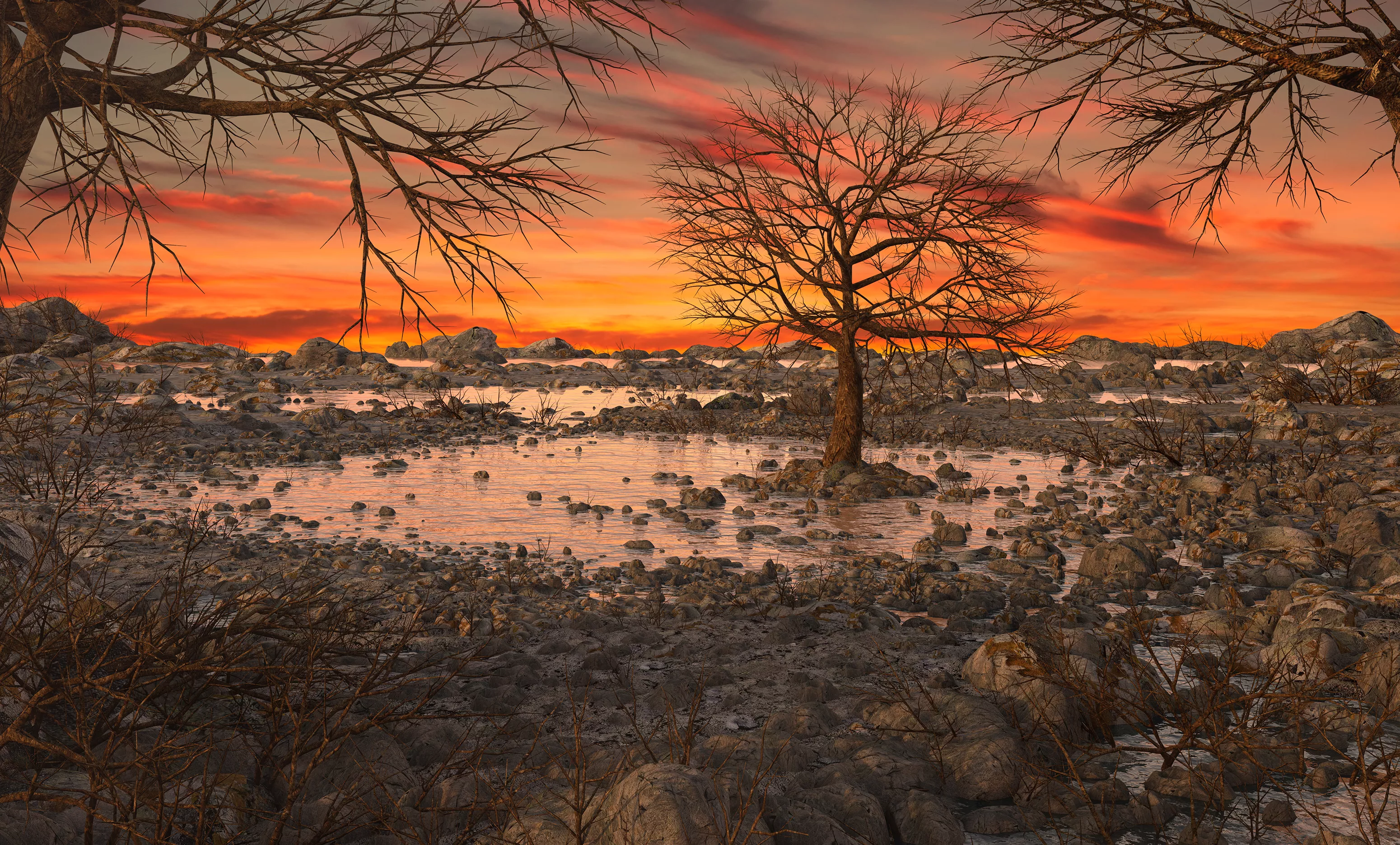 Sunset rock sea Environment 3D model