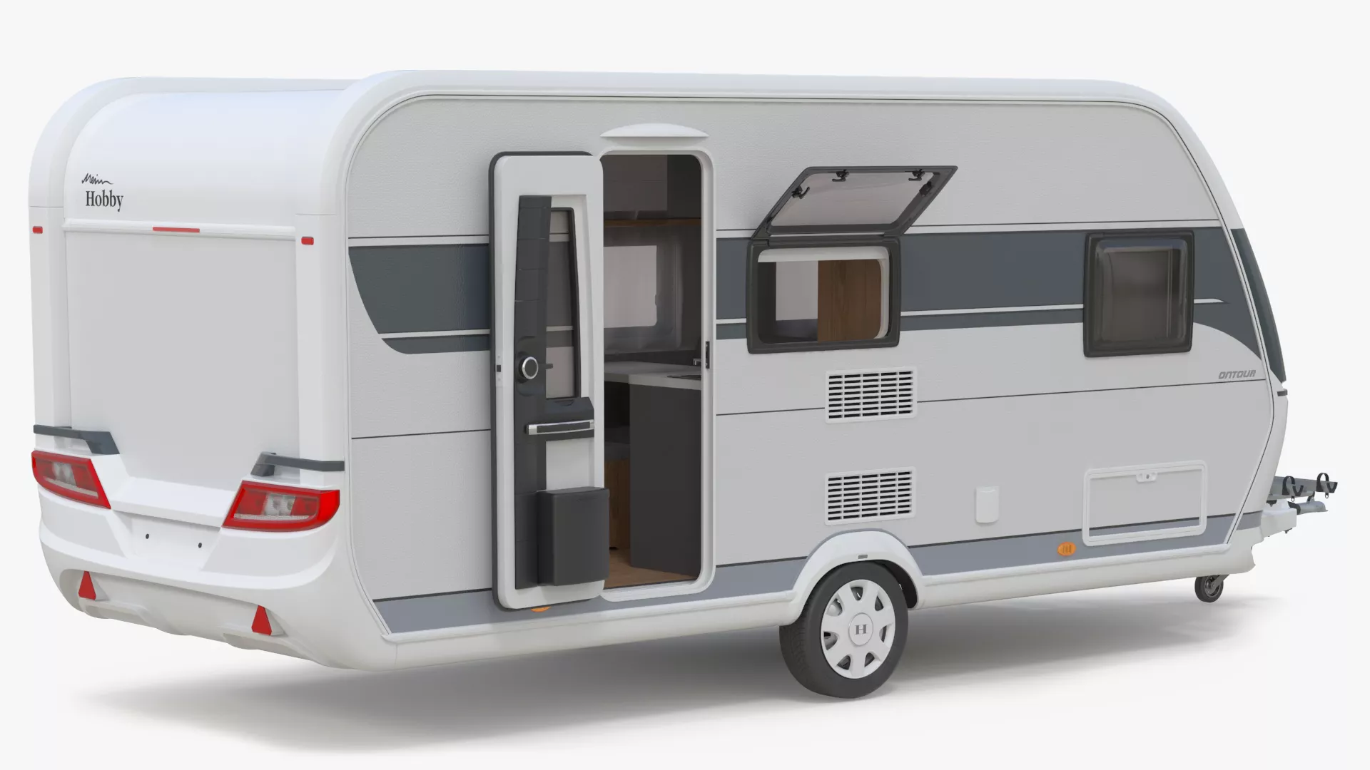 Hobby 470 KMF Trailer with Interior Rigged 3D model