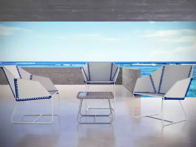 Textile Armchair and Coffee Table 3D model