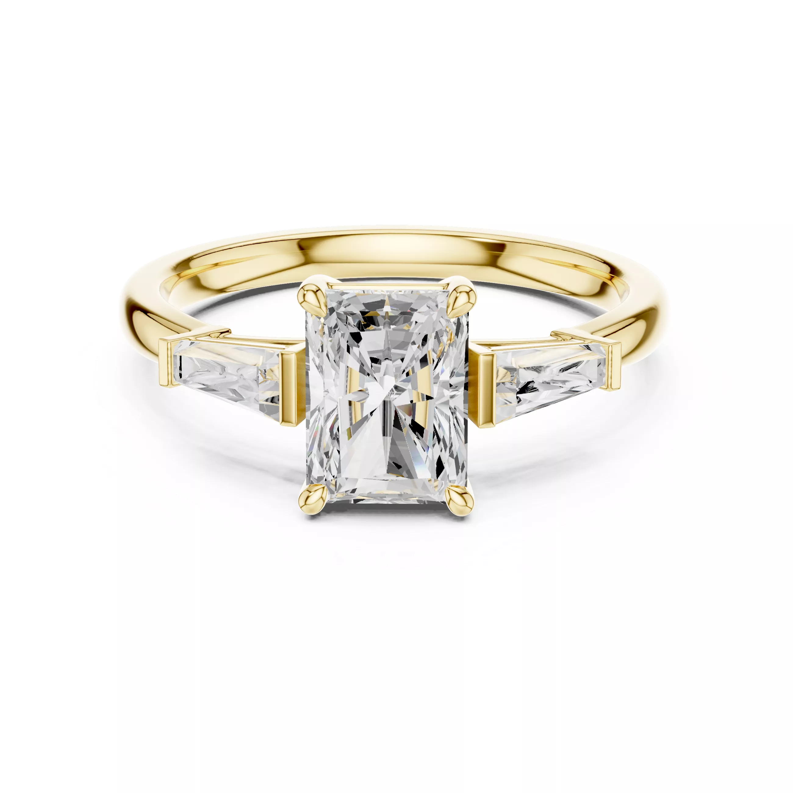 Classic Radiant Cut Engagement Ring with Baguettes 3D print model