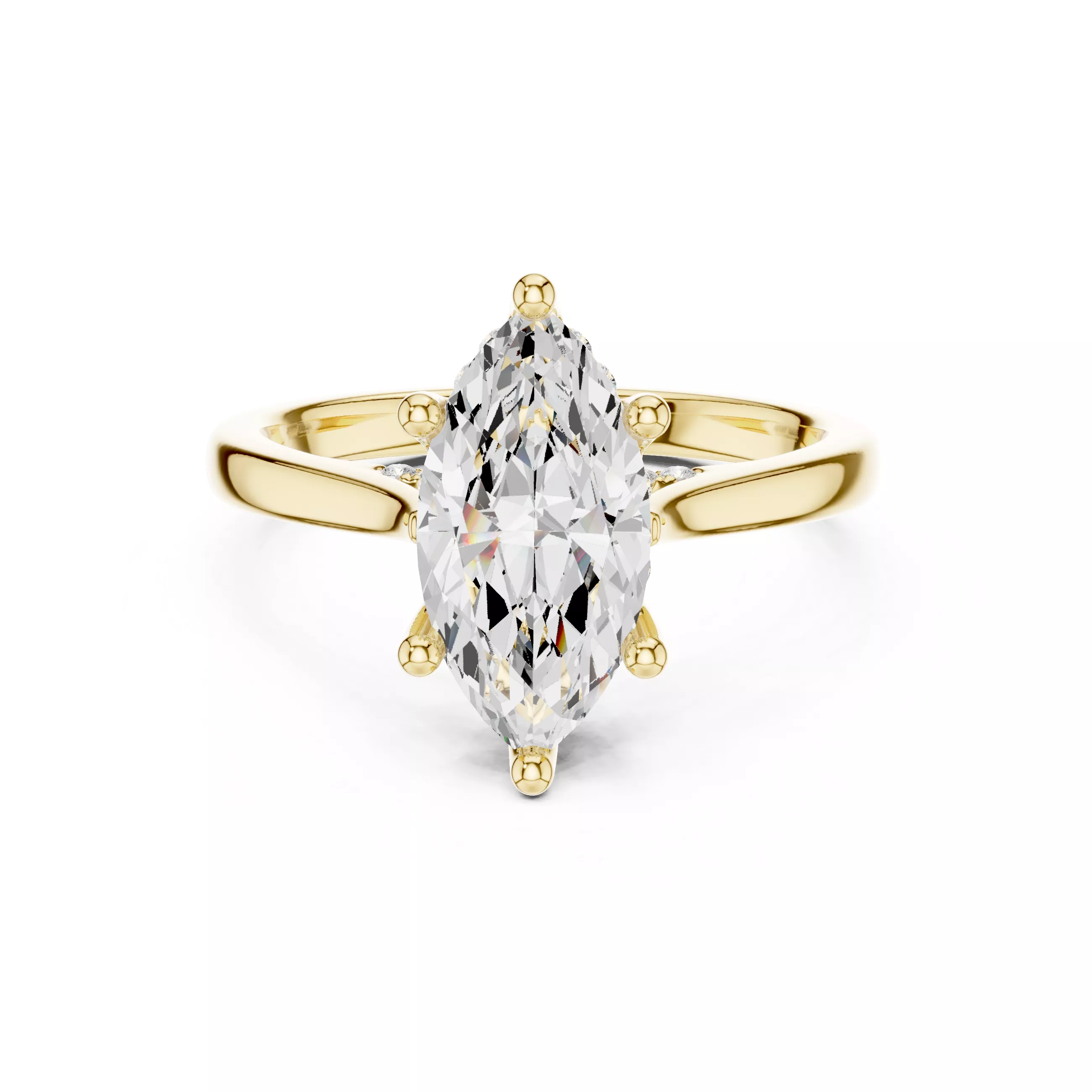 Marquise Cut Solitaire Ring with Pave Hidden Halo 3D print model