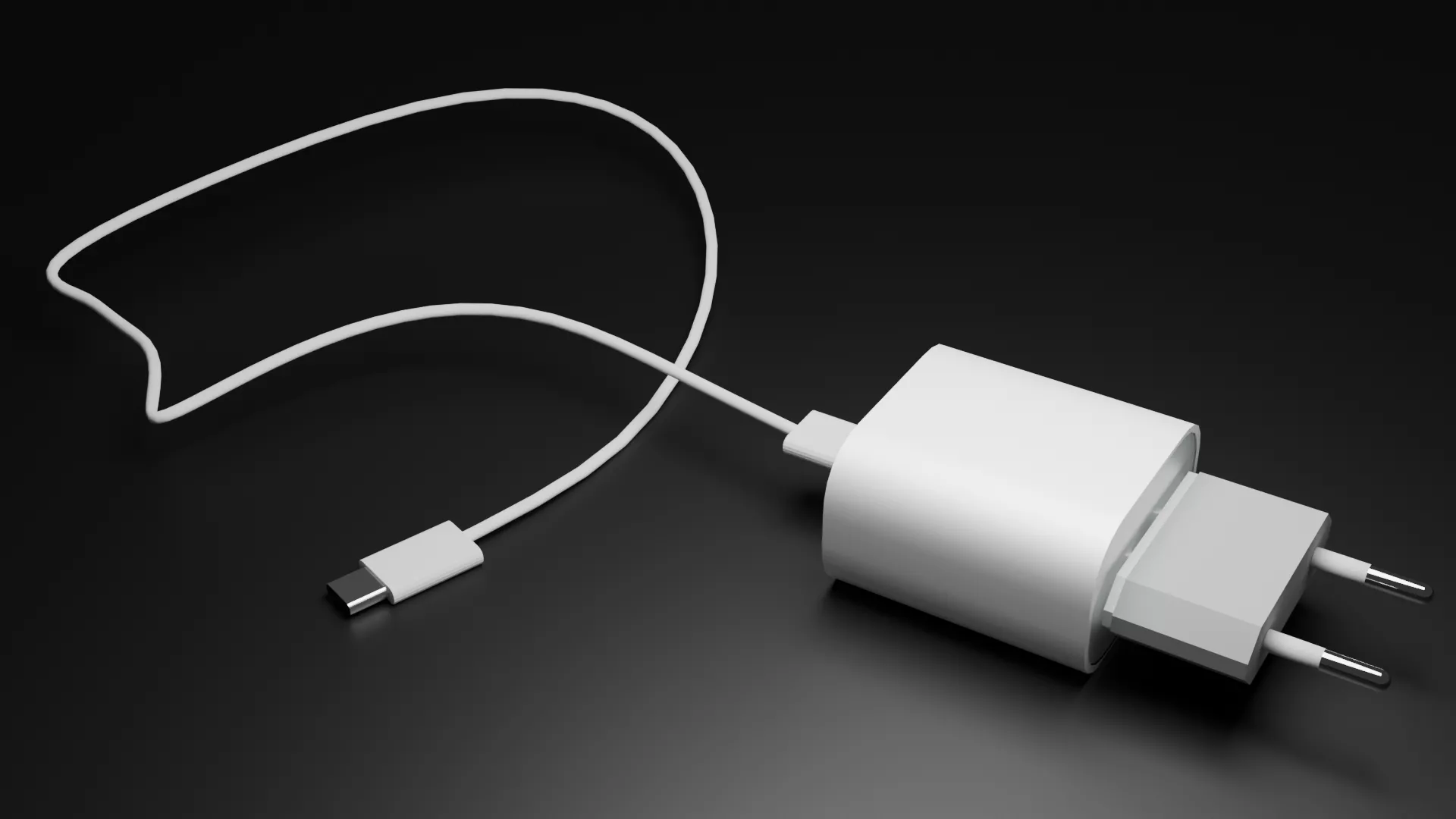 Generic USB-C Apple Production Charger with EU Plug Adapter Low-poly 3D model
