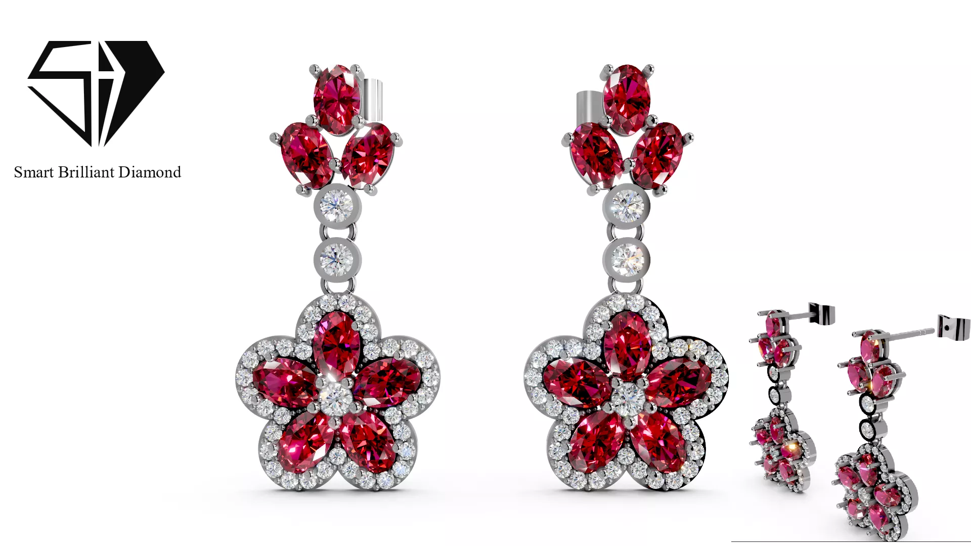 Double Blossom Diamond Gold Earrings je0229 3D print model