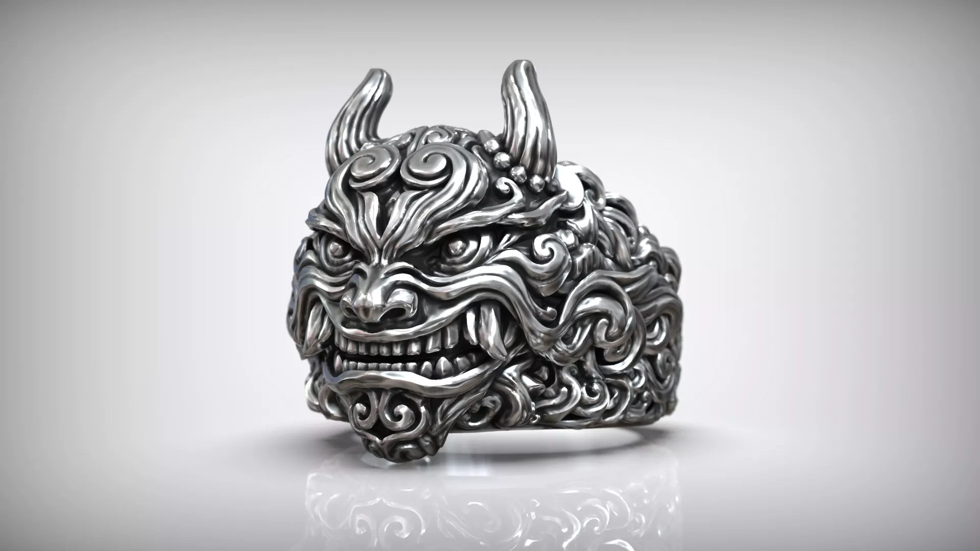 Japanese Oni Demon Hannya Yokai Mask Ring 3D print model