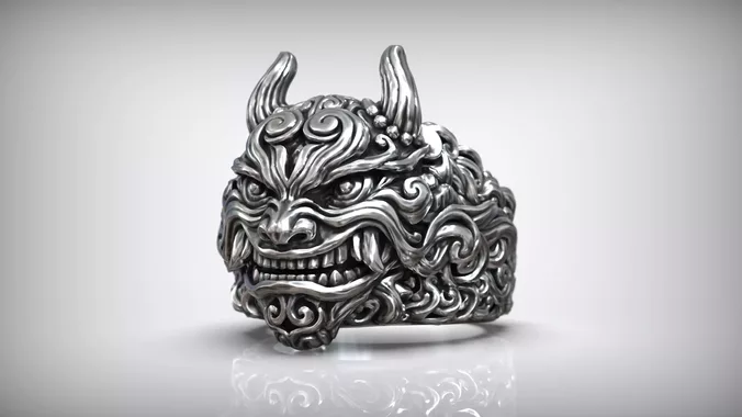 Japanese Oni Demon Hannya Yokai Mask Ring