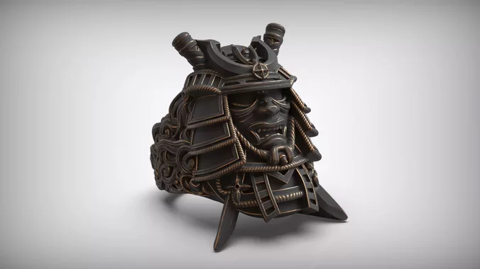 Samurai Warrior Japanese Kabuto Armor Mask Ring