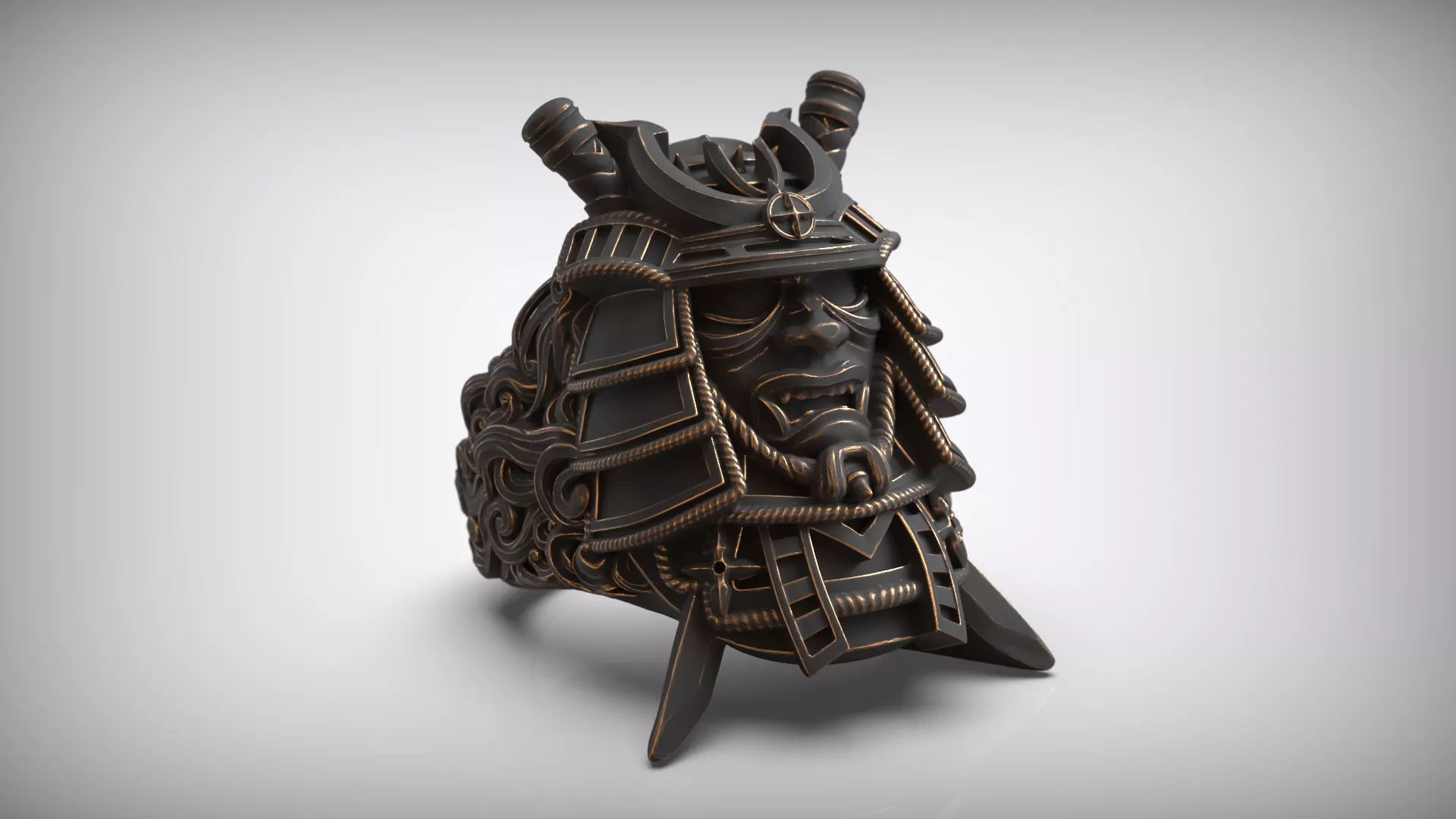 Samurai Warrior Japanese Kabuto Armor Mask Ring 3D print model