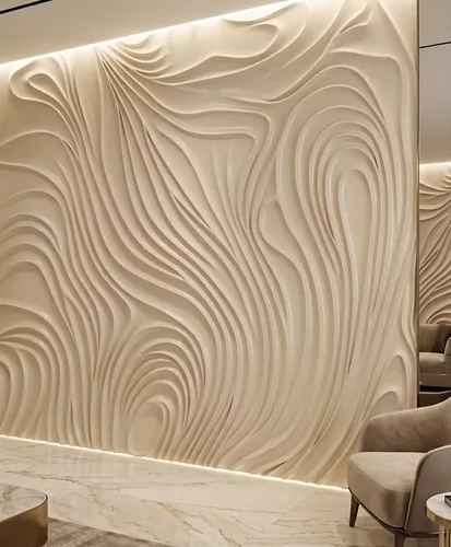 Modern Parametric Wood Grain Wave Panel Relief STL MAX FBX