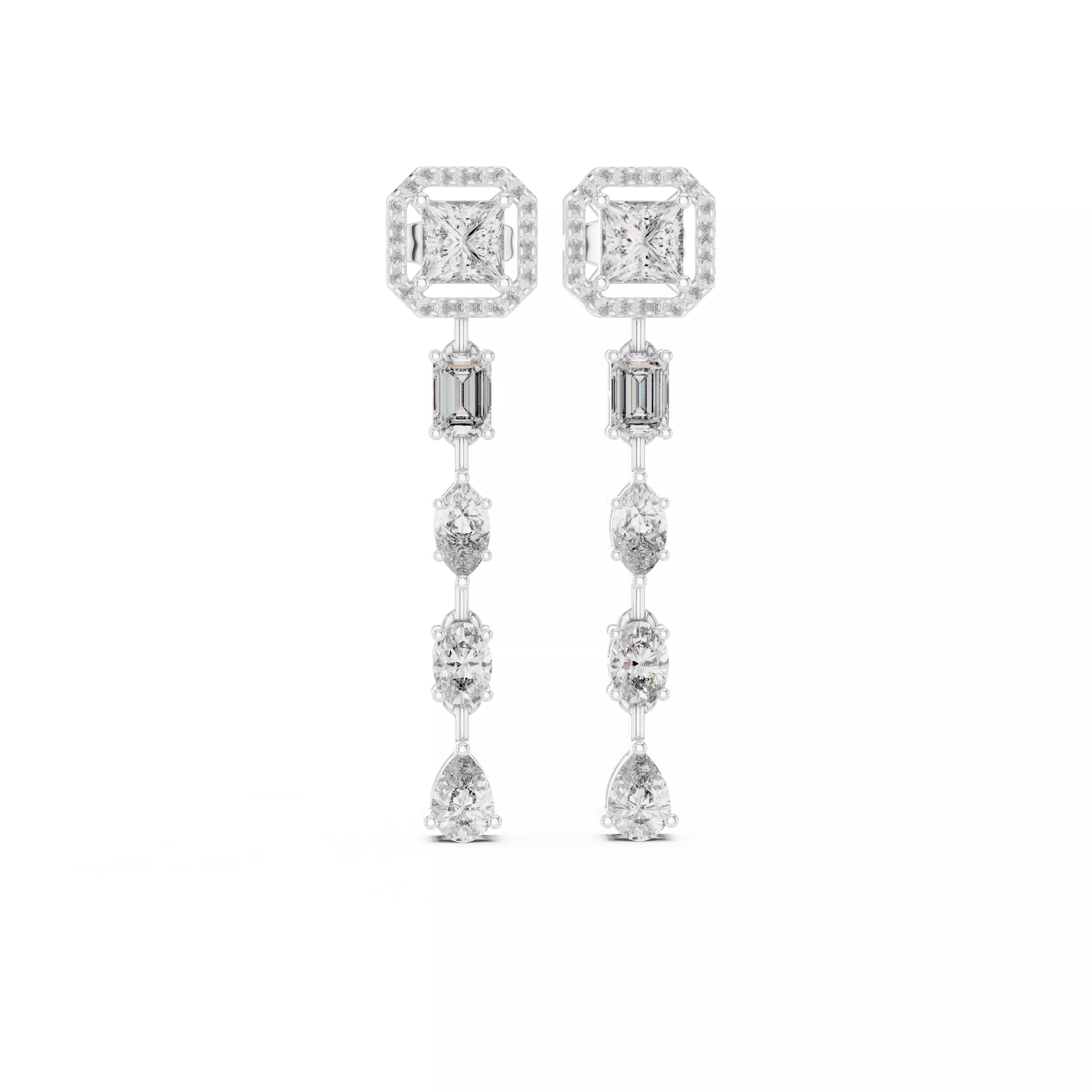 Multi-Stone Diamond Drop Earrings 3D print model