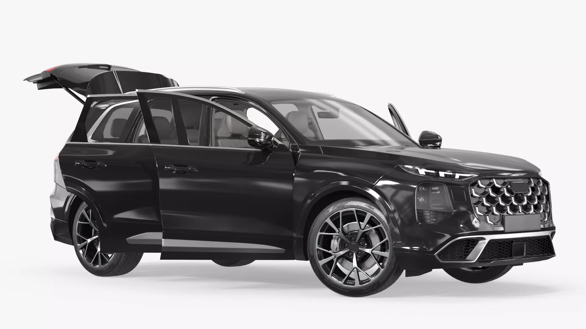 Midsize Luxury Hybrid Crossover Black Rigged 3D model