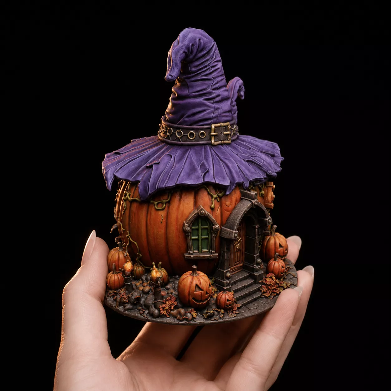 Witch Hat Pumpkin Cottage Halloween Diorama Scalable 28mm 32mm 7 3D print model