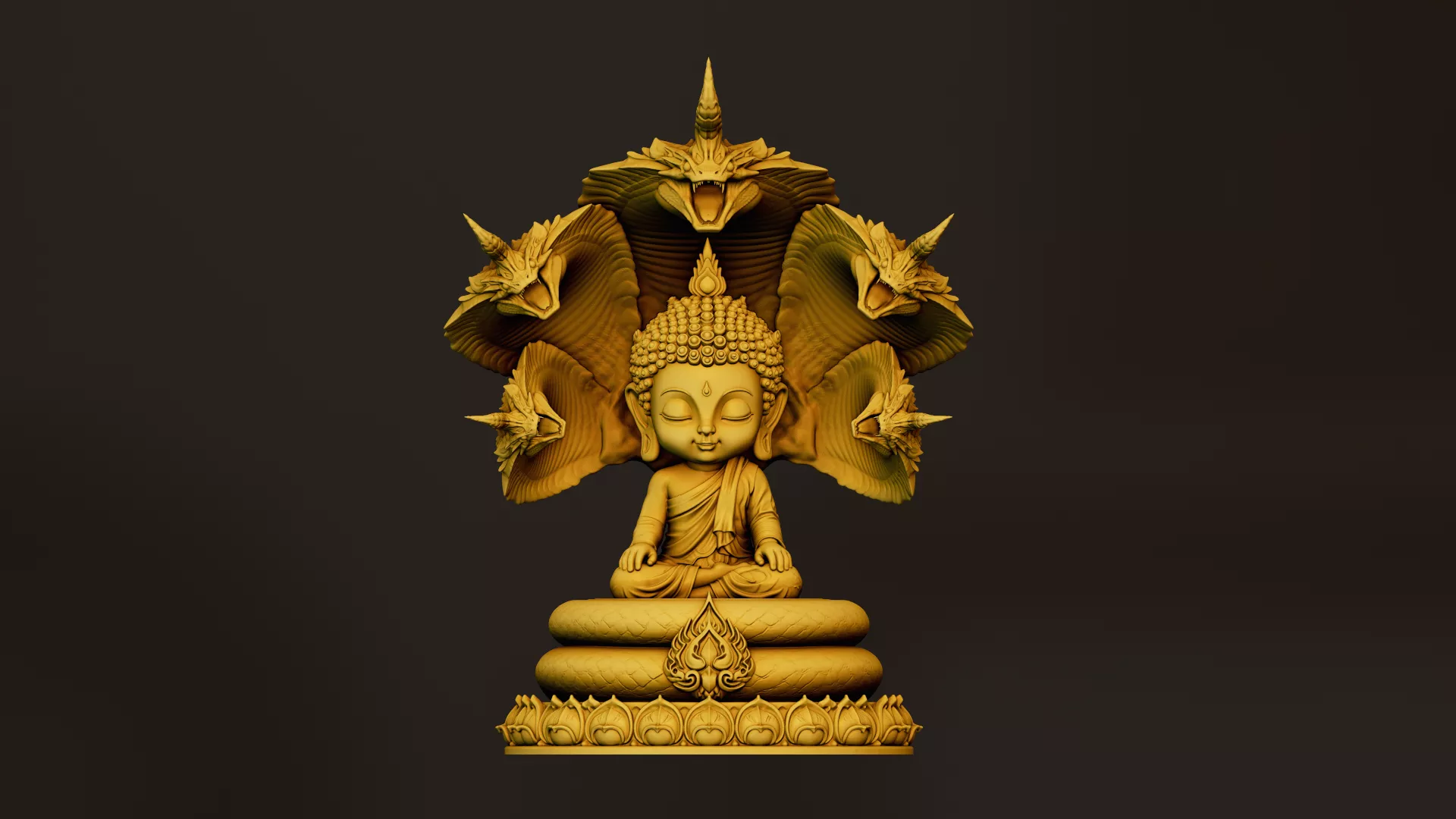 Buddha statue in the posture of the Naga protecting 3D print model