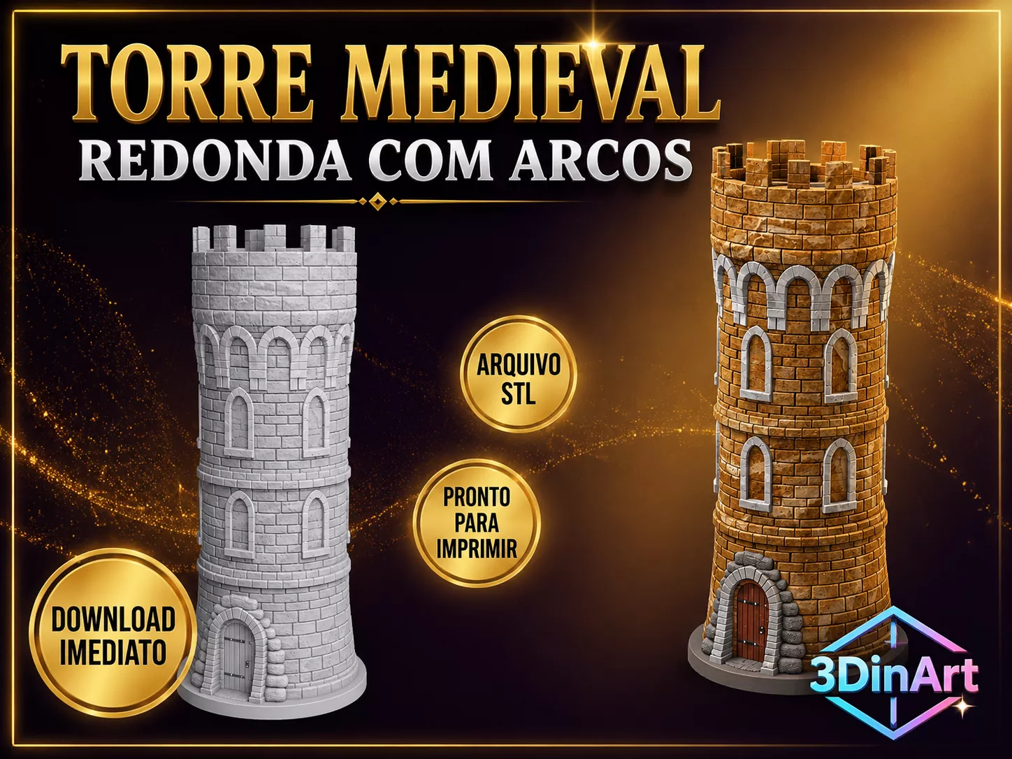 Medieval Round Tower with Arches STL 3D Print 3D print model