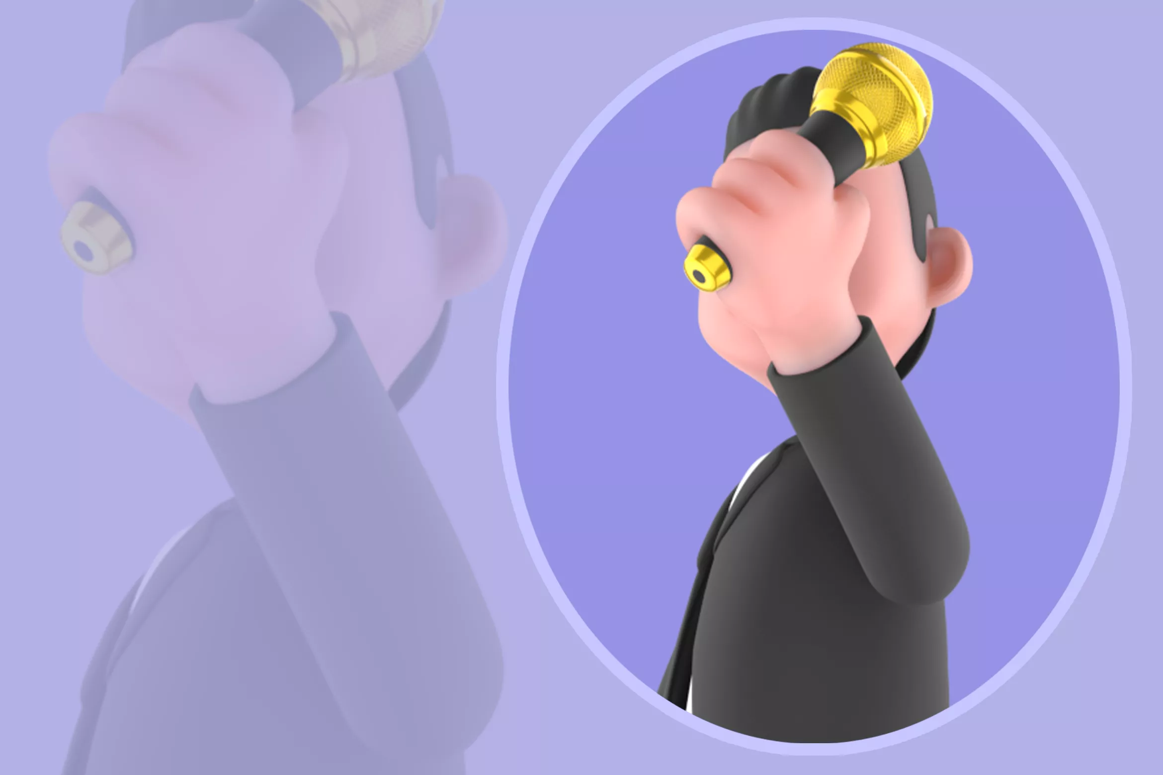 Stylized 3D Musician Character - Cartoon Singer Gold Microphone 3D model