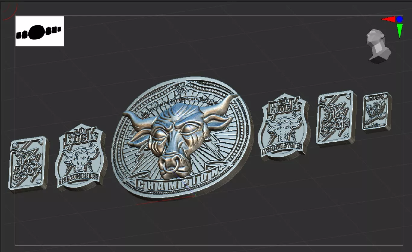 The Rock Brahma Bull Custom Championship Belt 3D Model Plates 3D print model