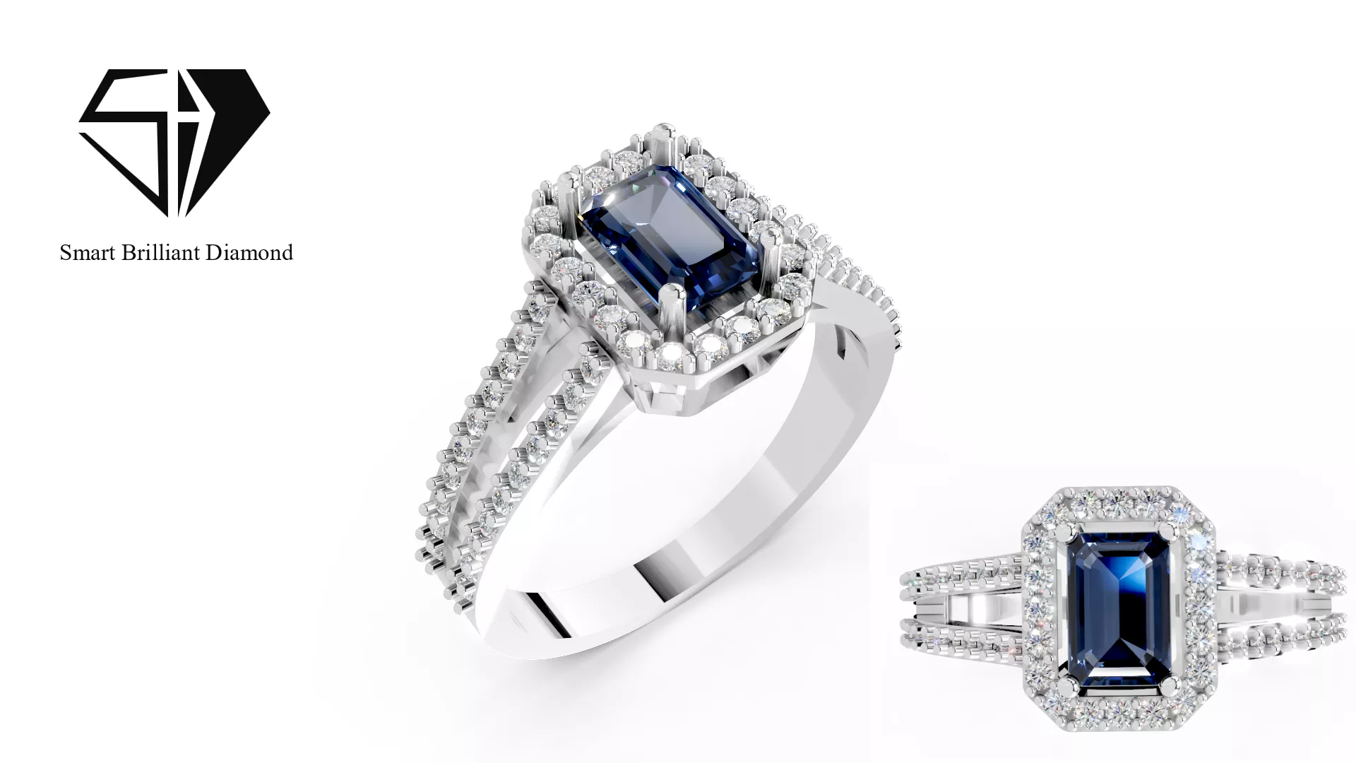 Emerald Cut Diamond Ring Luxury Gold Jewelry 3D Model jr00457 3D print model