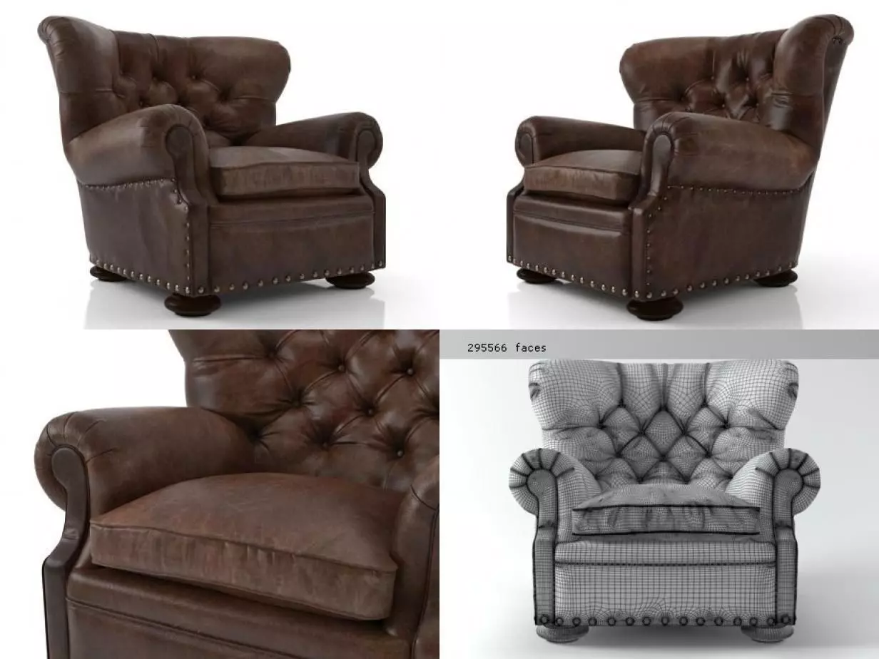 Churchill Leather Chair with Nailheads 3D model_3