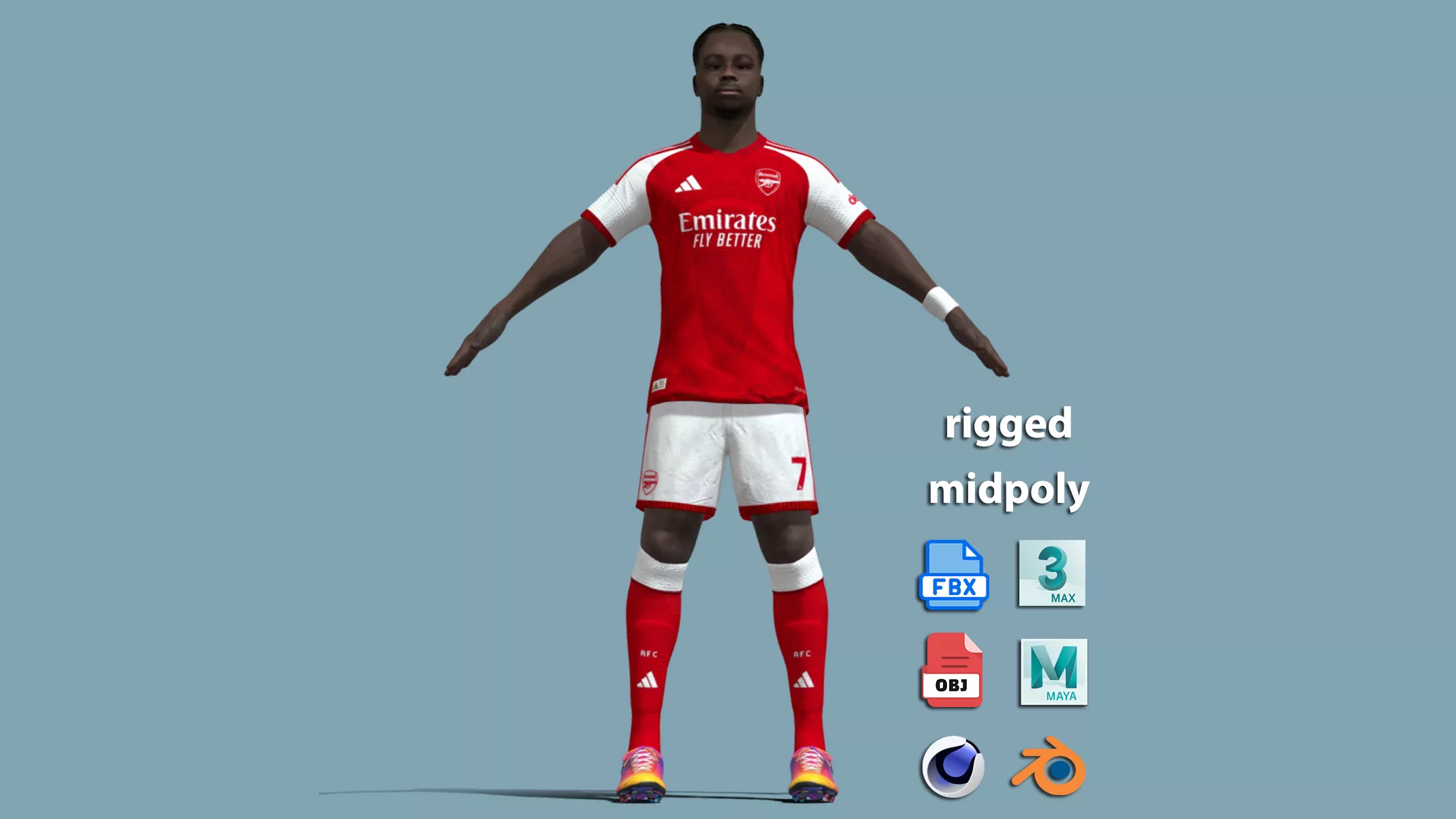 A-Pose Rigged Bukayo Saka 26-27 3D model