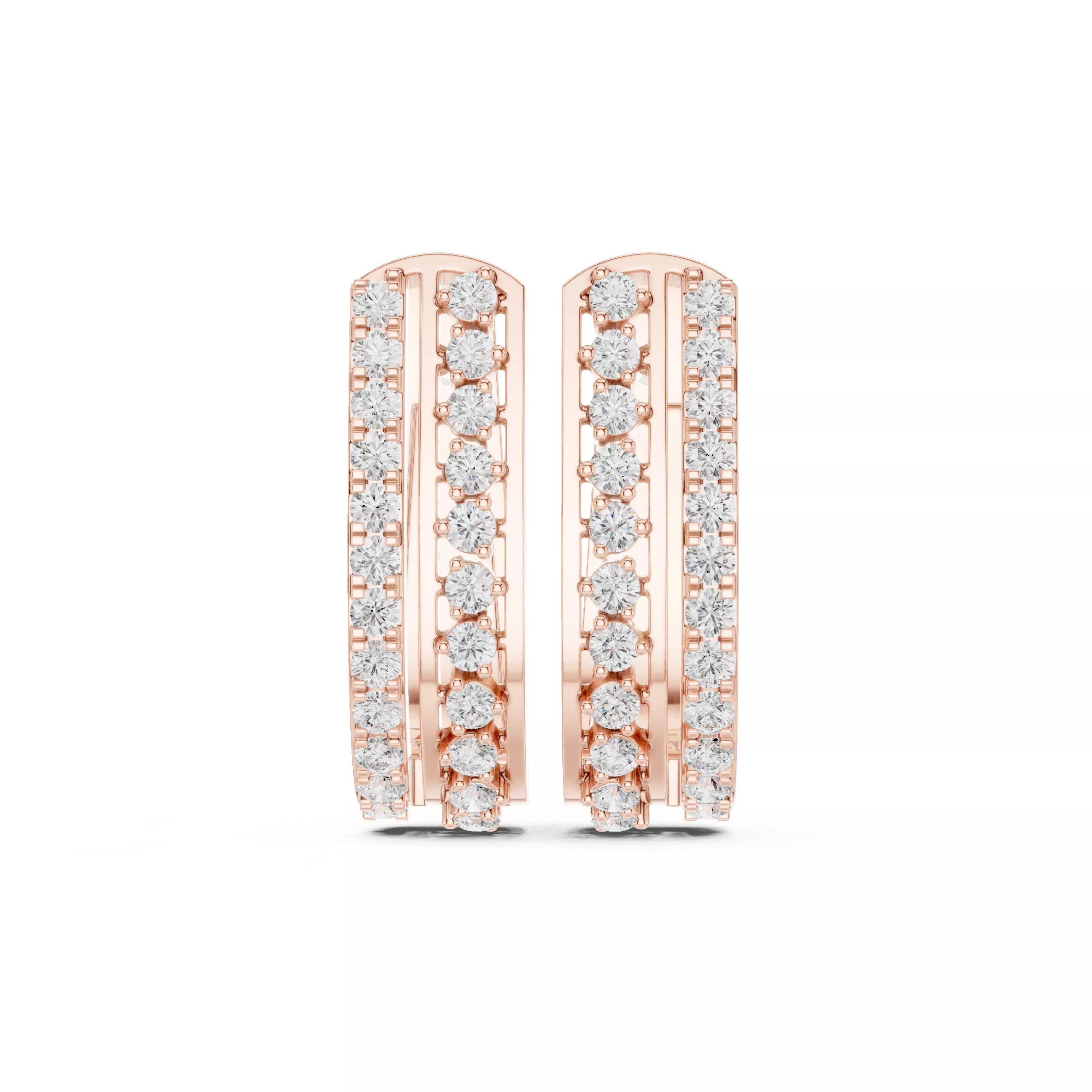 Triple Row Pave Hoop Earrings 3D print model
