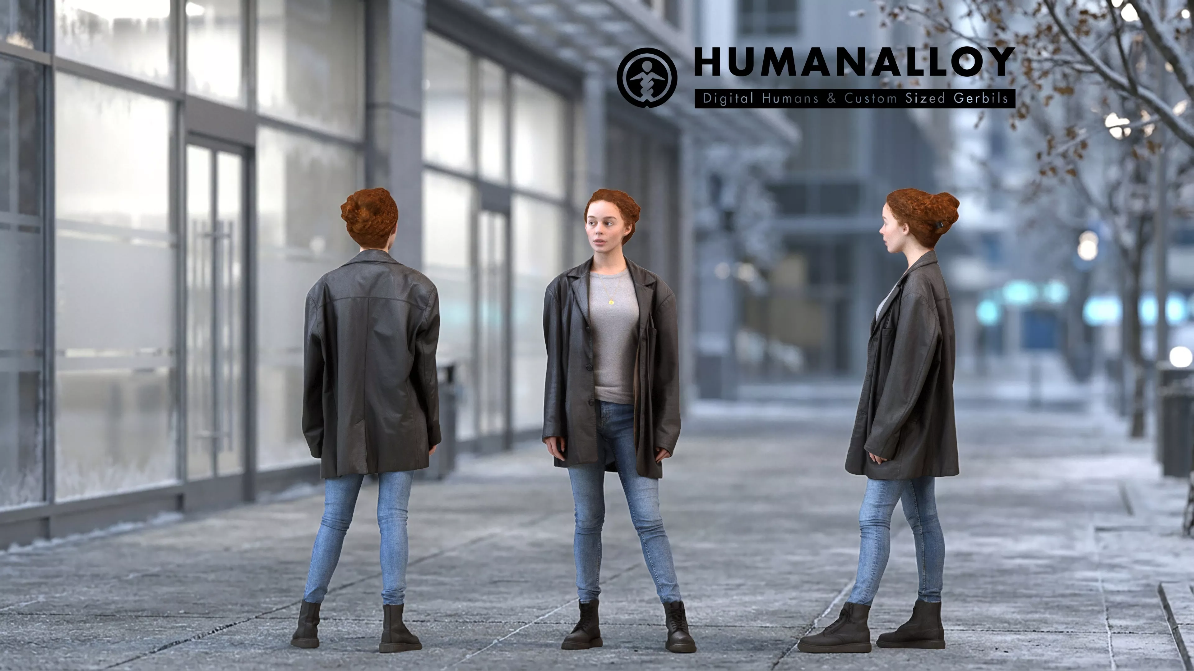Adult Caucasian woman walking through public space in winter 3D model