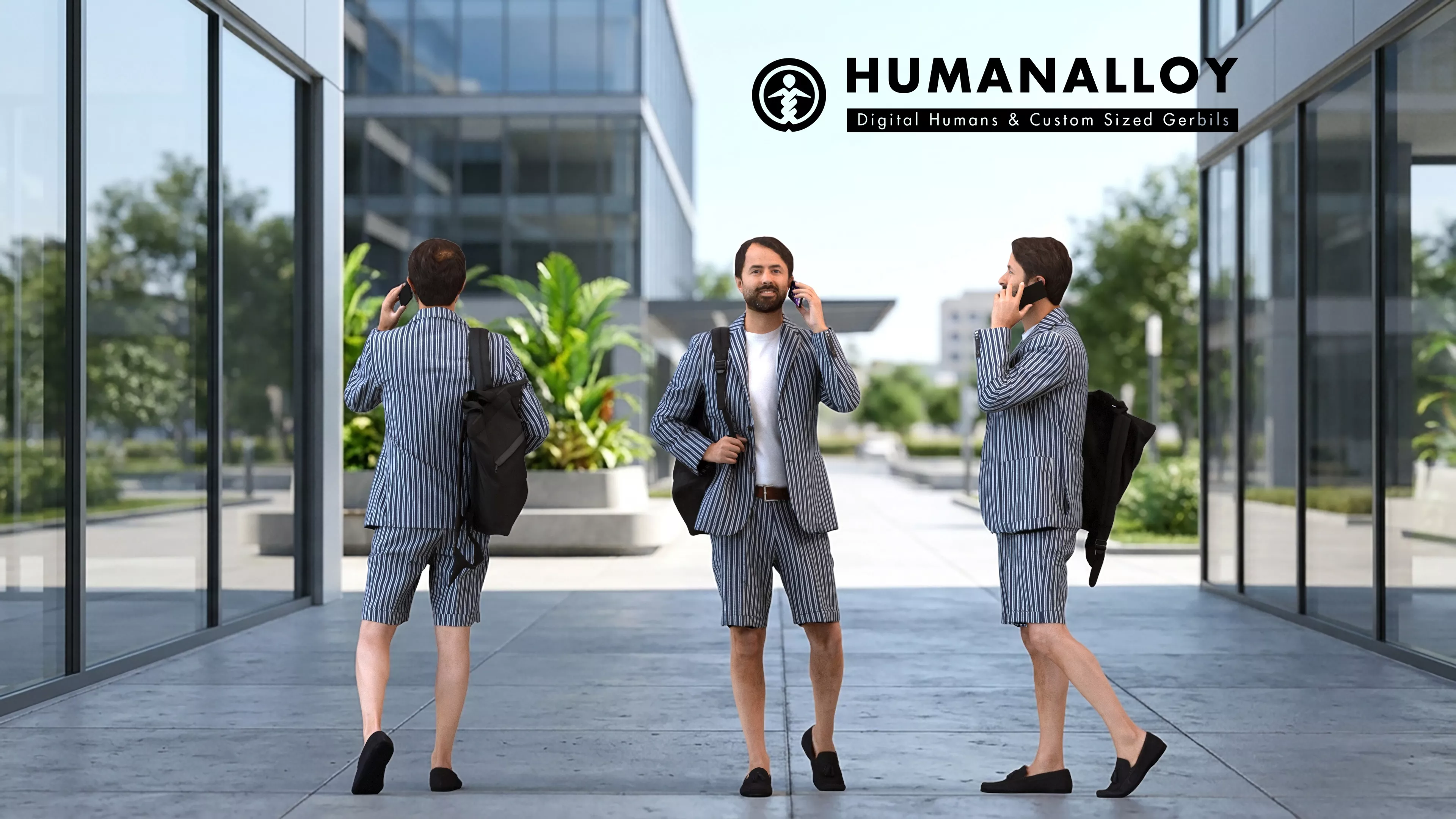 Adult Indian man walking office calling with smartphone bag 3D model