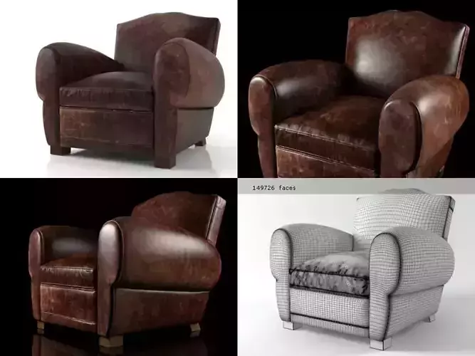 1940s French Mustache Leather Club Chair