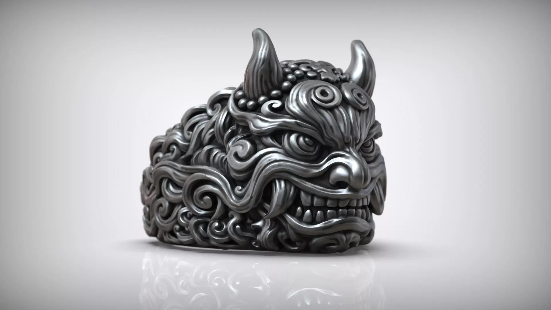 Japanese Oni Demon Hannya Horned Yokai Mask Ring 3D print model