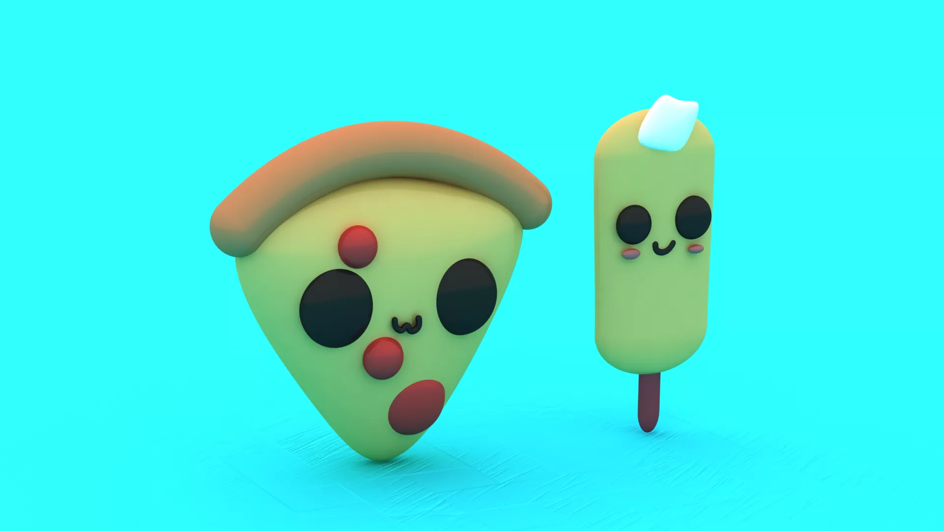 Cute Kawaii Pizza Slice and Popsicle Characters 3D print model