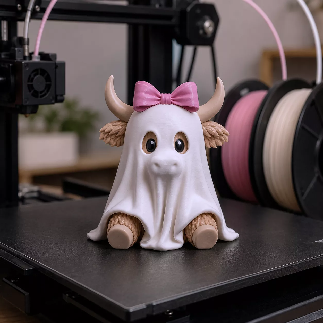 Halloween Ghost Highland Cow with Bow Set 3D print model