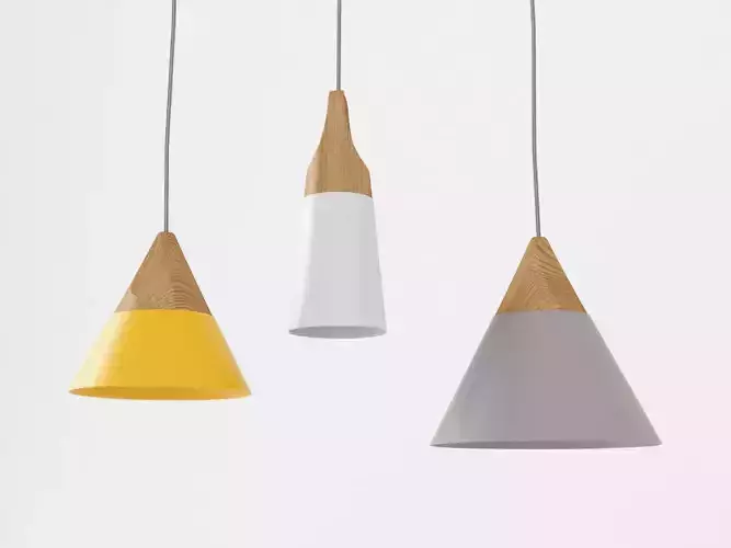 Slope pendant lamp with wooden cones