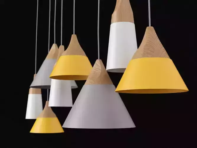 Slope pendant lamp with wooden cones 3D model