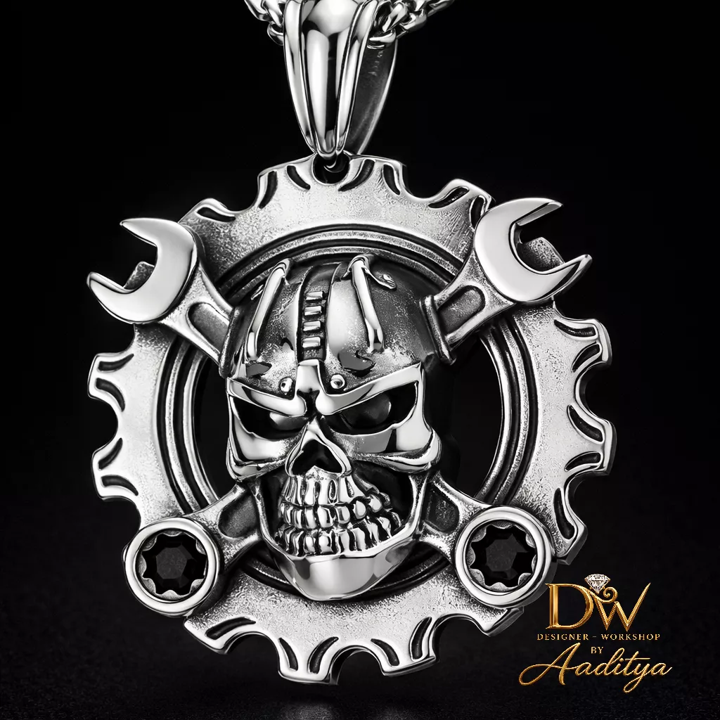 Skull Gear Crossbones Pendant 3D print model