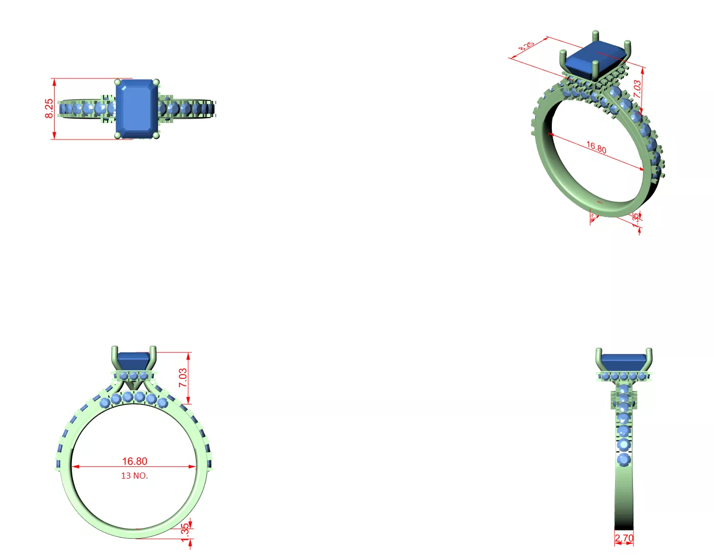 Buy Diamond Ring CAD Engagement Wedding Jewelry STL 3DM R1893 3D print model