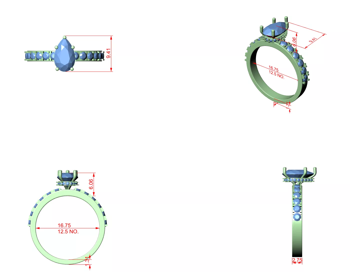 Buy Diamond Ring CAD Engagement Wedding Jewelry STL 3DM R1903 3D print model