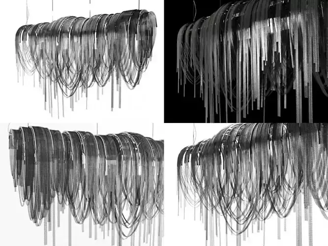 Volver chandelier made of metal rods hanging from wall