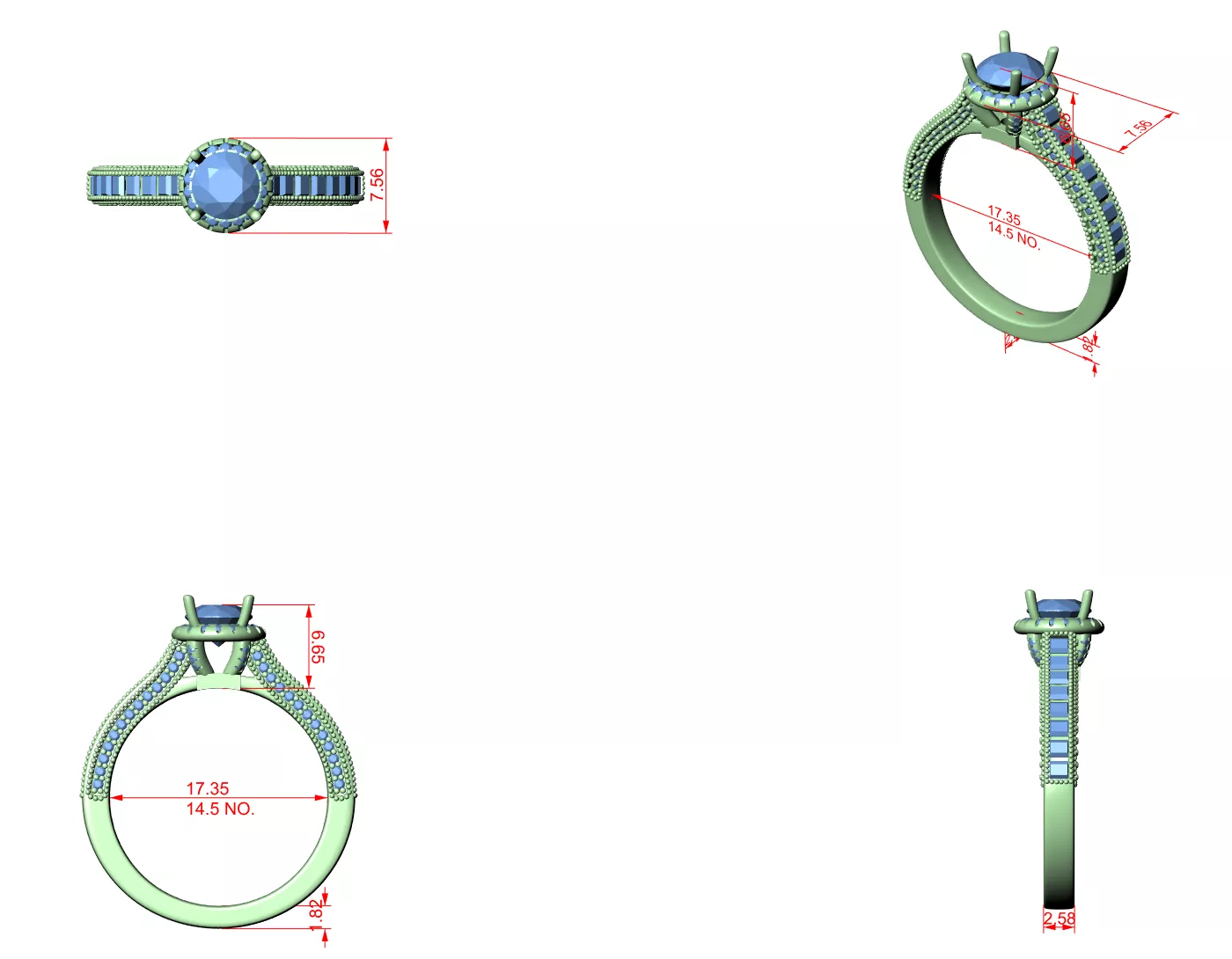 Buy Diamond Ring CAD Engagement Wedding Jewelry STL 3DM R2261 3D print model
