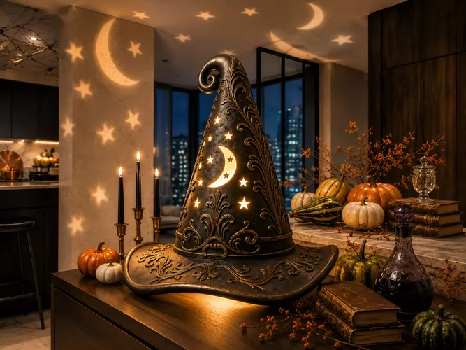 Moon Witch Hat Lamp STL  Halloween Gothic LED Decor