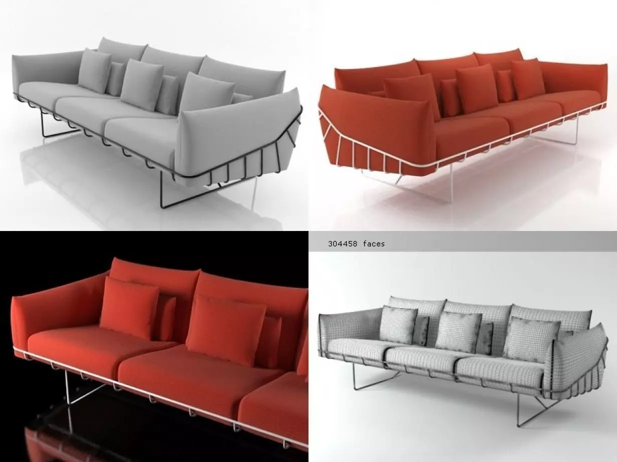 Wireframe sofa 3 seat 3D model_3