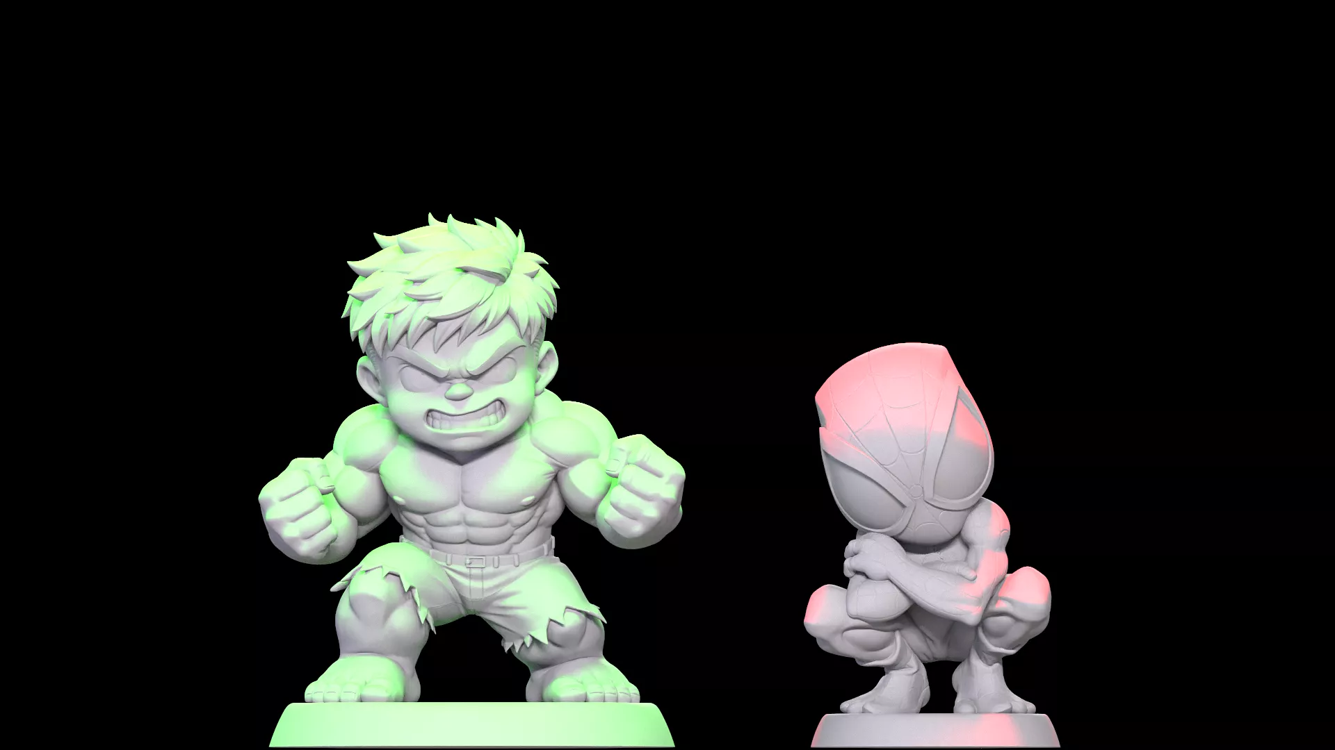 Chibi style superhero figures 3D print model