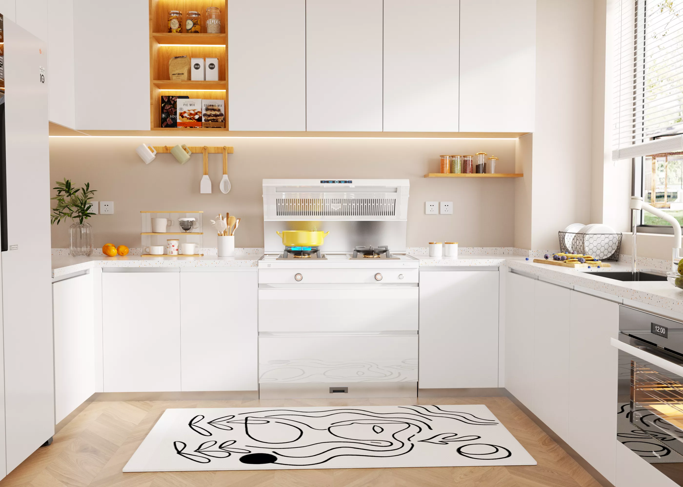 Bright White Integrated Stove Kitchen 3D model