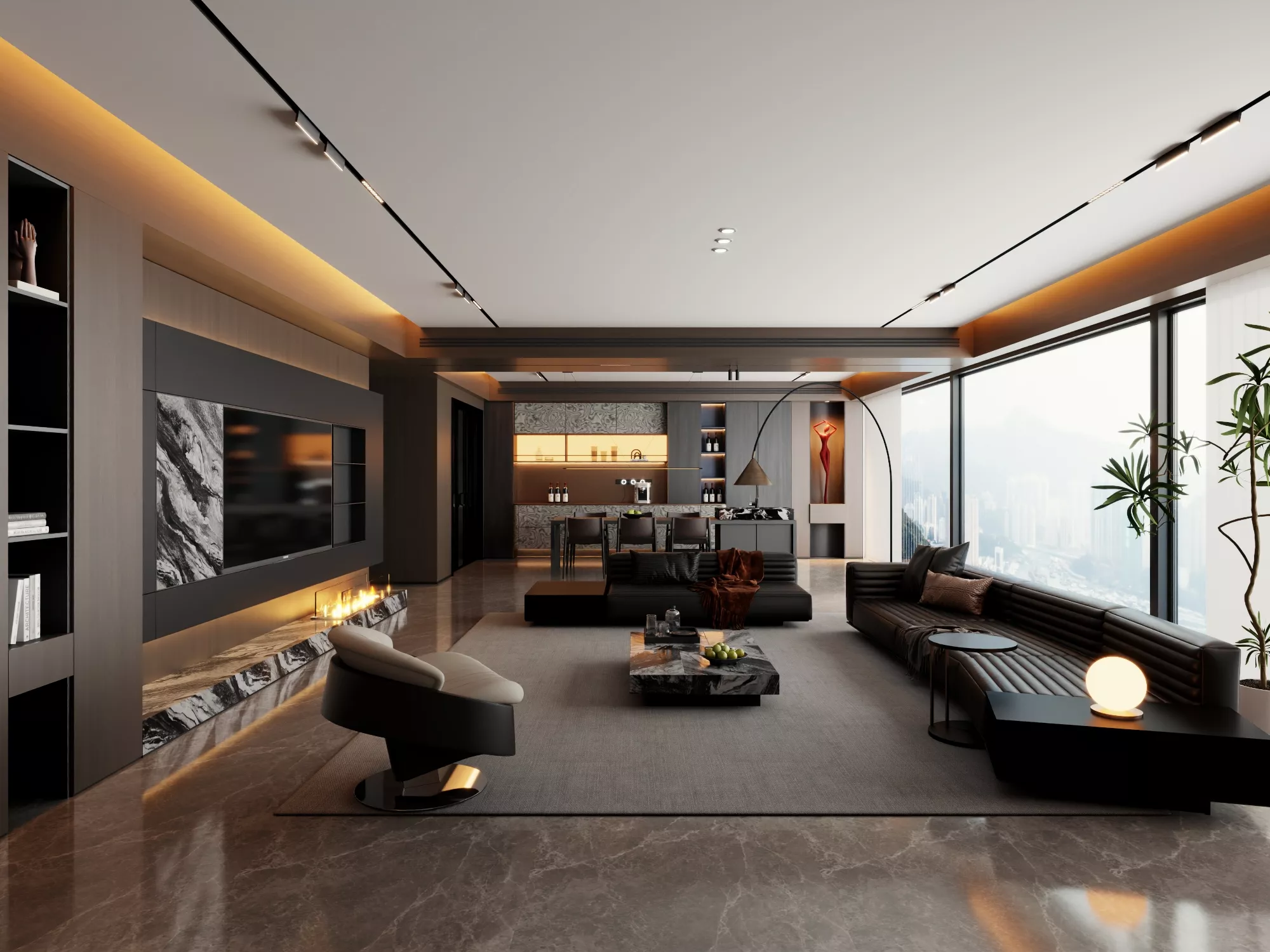 Modern Luxury Open Plan Living Room Interior 3D model