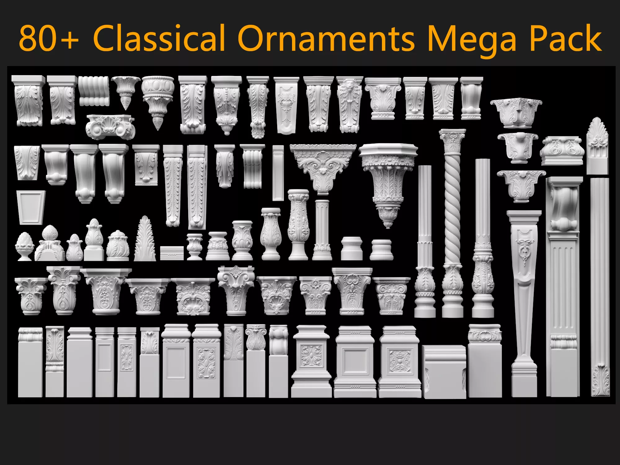 Classical Ornaments Mega Pack 80 Plus Assets 3D model