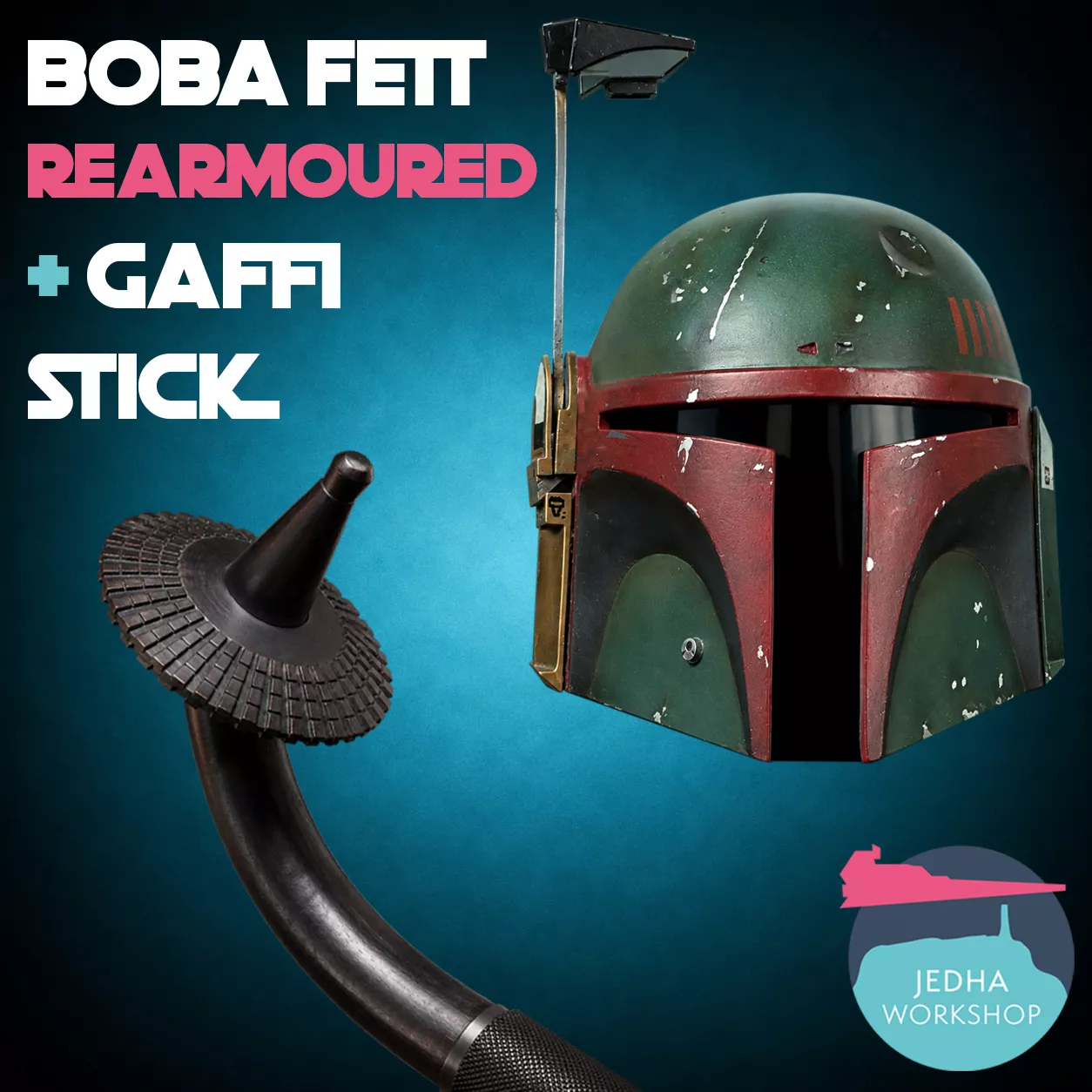 Boba Fett Re-Armoured Helmet Warrior Gaffi Stick The Book of 3D print model