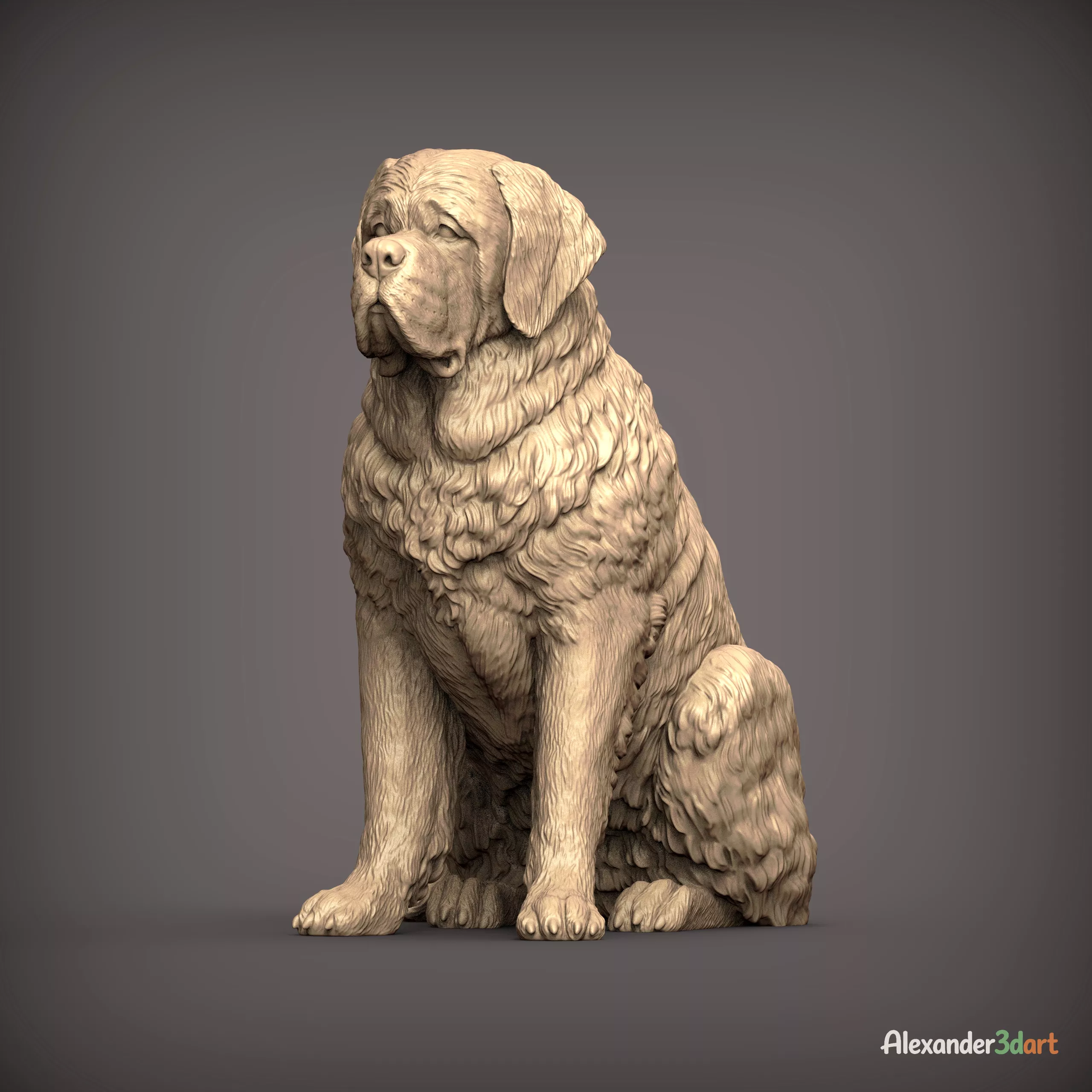 St Bernard Dog Sitting 3D print model