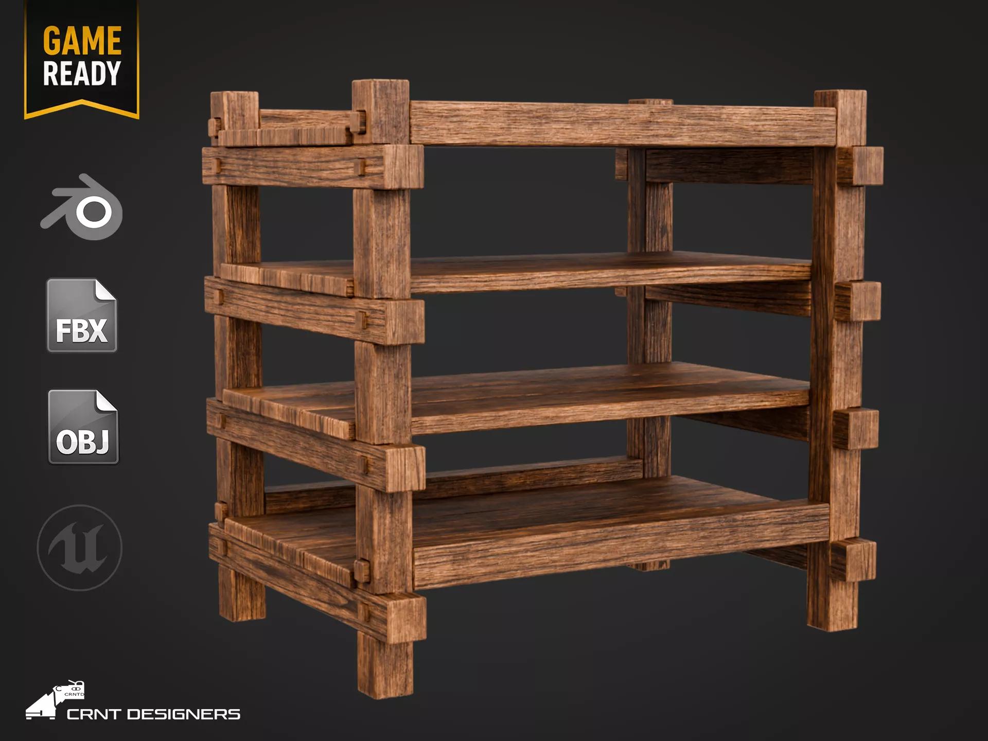 Medieval Wooden Storage Rack - UE4 And UE5 Optimized Low-poly 3D model