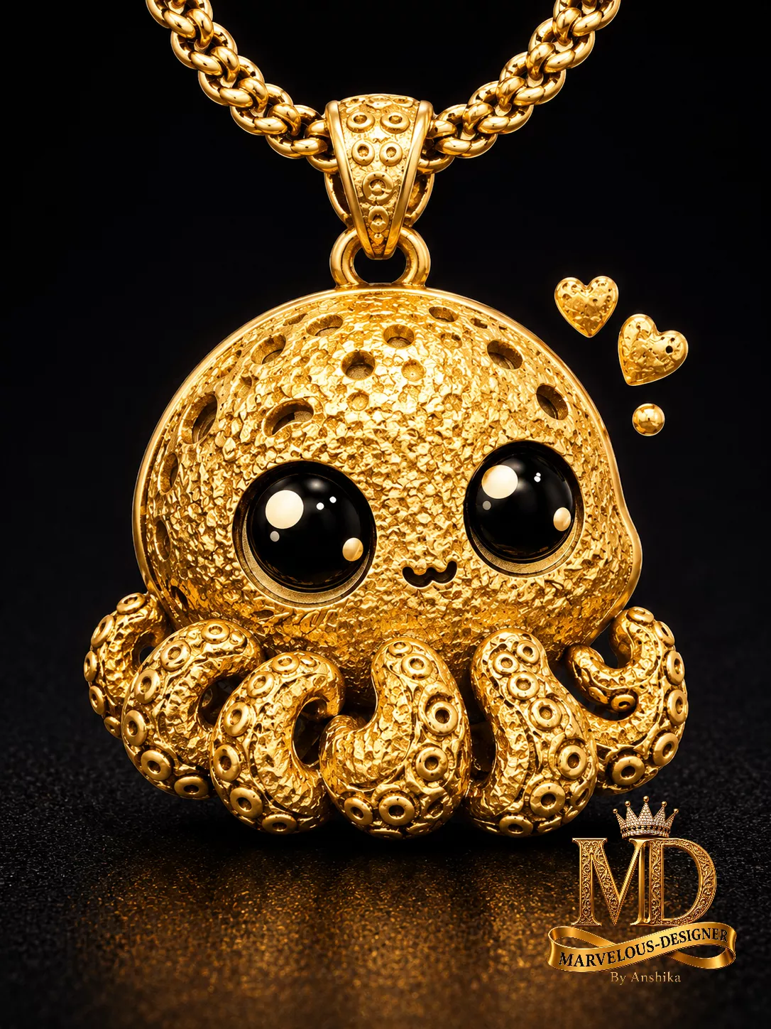 Cute Gold Octopus Charm pendant 3D print model