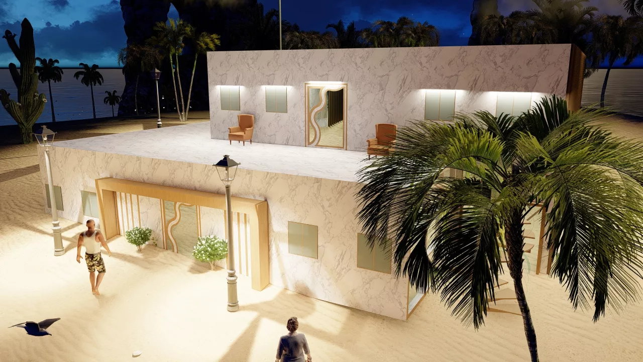 Luxury Private Island with Modern Marble Villa 3D model