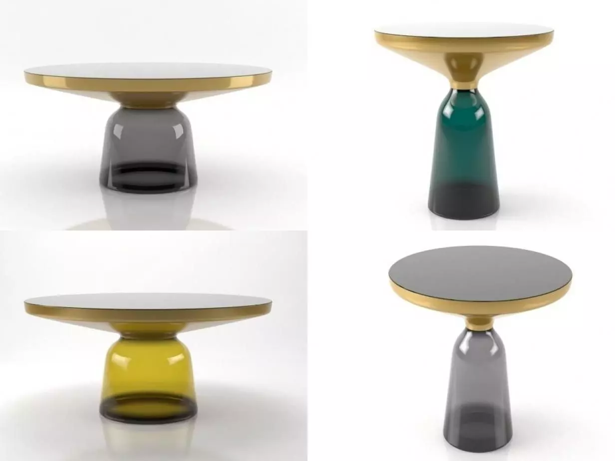 Bell two side tables with gold and glass tops 3D model_3