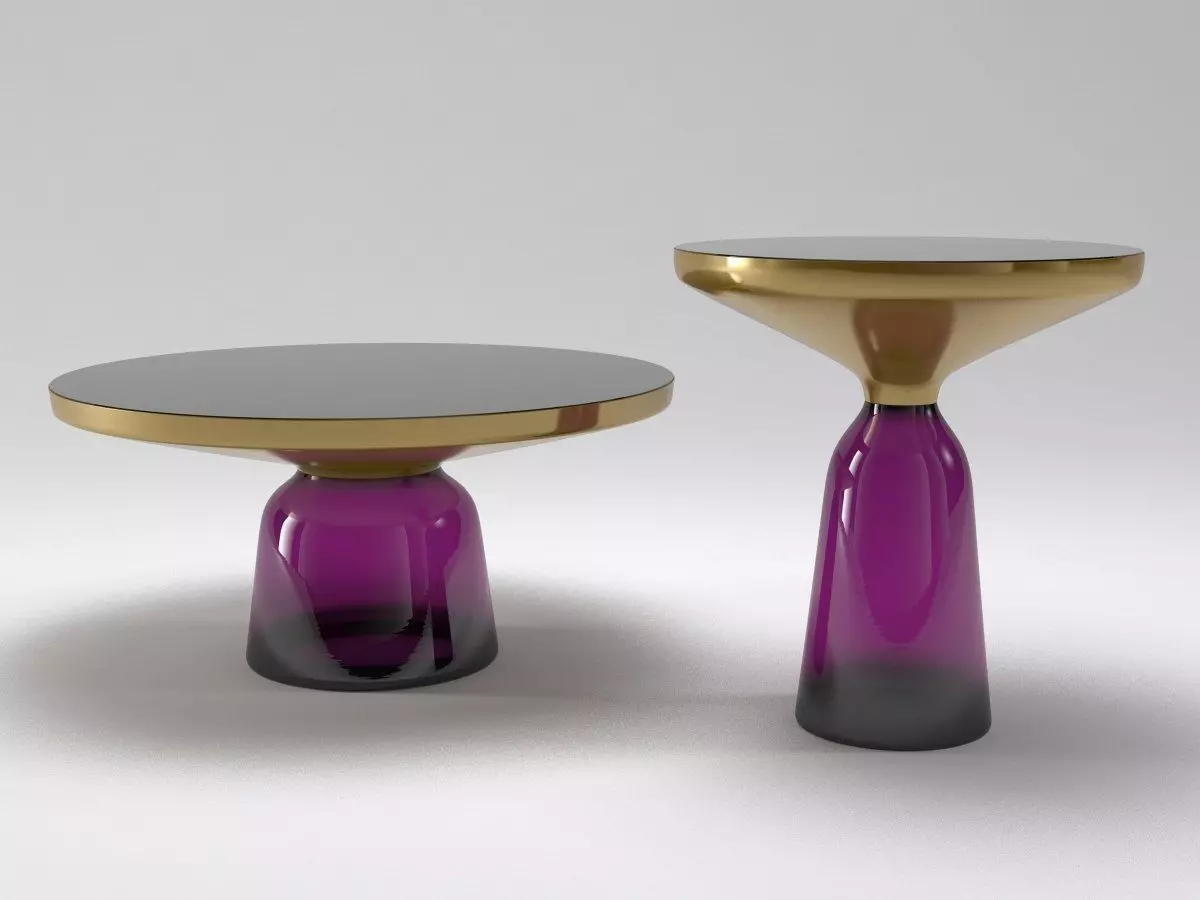 Bell two side tables with gold and glass tops 3D model_2